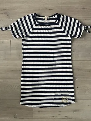 Womens MICHAEL KORS T Shirt Dress White Blue Stripe Logo Short Sleeve Size M • $9.99