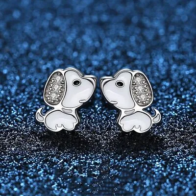 £3.49 • Buy Cute Crystal Doggy Puppy Stud Earrings 925 Sterling Silver Women Girls Jewellery