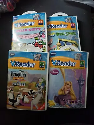 VTECH  V.Reader 4 Game Lot Tangled SpongeBob Hello Kitty The Penguins Of Mada • $26