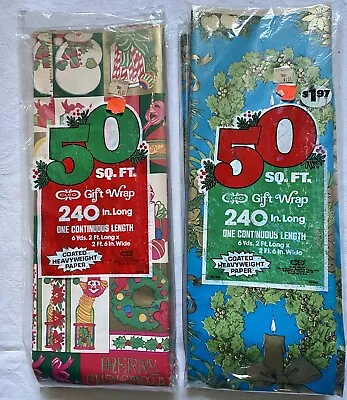 Vintage Cleo Christmas Wrapping Paper Flat Sheet 2 Packs 240”L~ 50 Sq Ft Each • $14.95