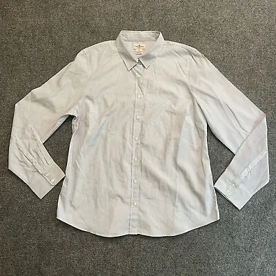 J Crew Haberdashery Shirt XL Woman’s Pinstripes Navy White Long Sleeve Preppy • $15