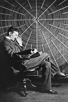 Poster Many Sizes; Nikola Tesla Sitting In Front Of A Spiral Coil • $160.11