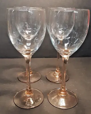 Four  - Luminarc Rose Pink Stem Clear Wine Glasses 7.75   Tall • $19.99
