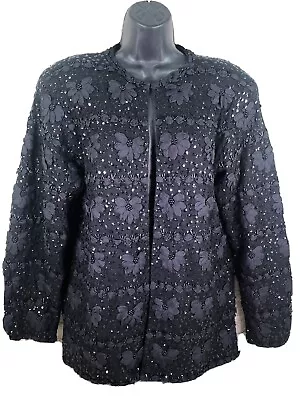 Vtg Iris Sequin Beaded Silk Floral Embelished Sweater Cardigan Sz 44 Blank • $34.95