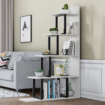 Ladder Corner Bookshelf 5 Tier Bookcase Storage Display Wood Open Shelf Brown • $79.98