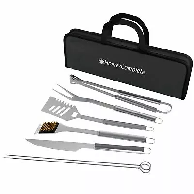 7 Pc BBQ Grill Tool Kit Spatula Tongs Wire Brush Fork Skewers Stainless Steel • $15.99