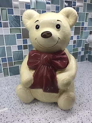 Large Metlox Brown Bear Red Bow Teddy Bear Ceramic Cookie Jar Vintage • $16.95