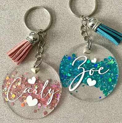Personalised Keyring Glitter Resin! Any Name/words All Colours! Novelty Gift! • £4.69