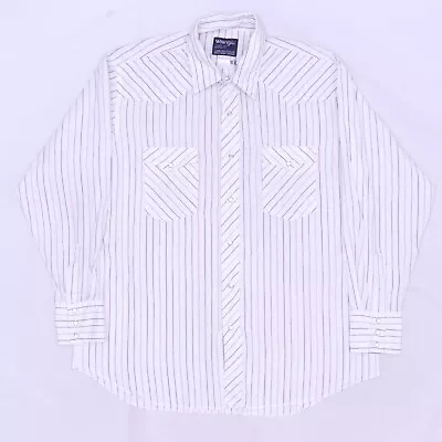 C4522 VTG Wrangler Pearl Snap Long Sleeve Striped Western Shirt Size 17 1/2-35 • $13.99