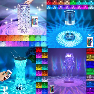 £8.59 • Buy RGB LED Crystal Table Lamp Diamond Rose Bar Night Light Touch Atmosphere Bedside