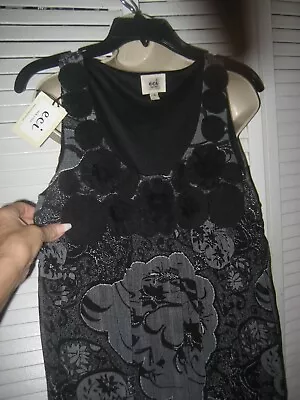 ECI NY Dress BLACK TANK SHIFT  Rossette SZ 10 • $9