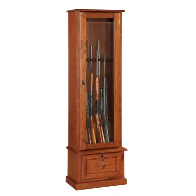 RIFLE SHOTGUN CABINET 8 Gun Key Lock Wooden Storage Display Cabinet • $219.06
