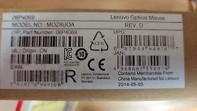 LOT OF 5      Lenovo Wired USB Mouse MO28UOB OEM (NIB) • $20