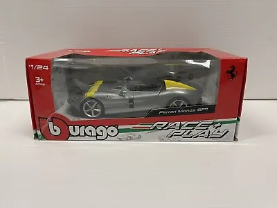 Bburago Ferrari Monza SP1 1:24 Diecast Model Silver With Yellow Stripes (Read) • $19.88