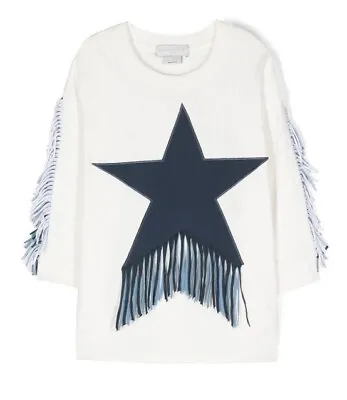 Stella McCartney Kids Girl Star-print Fringed White T-shirt Dress Size 4 6 8 10 • $69