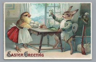 EASTER Greetings Anthropomorphic Bunny Rabbit Hunter Gun Chick Vintage Postcard • $9.99