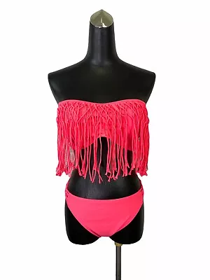 NWT Apollo Fringe Bikini Swimsuit XL Neon Pink Detachable Straps • $29.95