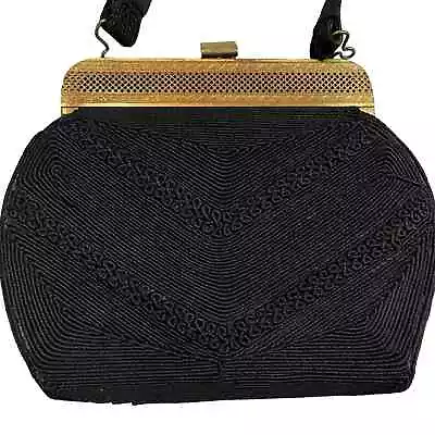 Vintage Corde Black Mini Bag Gold Hardware Hinge Lock • $79