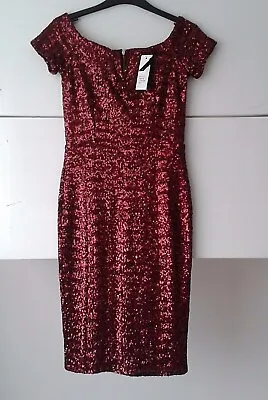 £9.99 • Buy Brand New ** Quality Tfnc** Dark Red Sequinned Midi Dress Size S