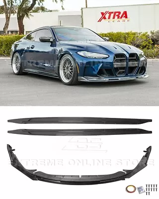 For 21-Up BMW M3 M4 | VRS Style CARBON FIBER Front Lip Splitter & Side Skirts • $809.98