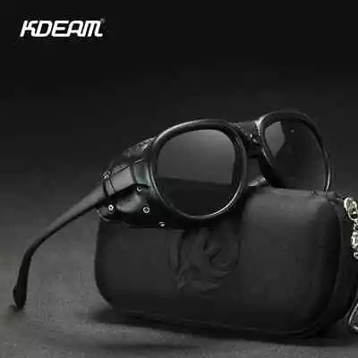 Luxury Stylish UV400 Steampunk Pilot Sunglasses Leather Shield Unisex Protection • $25