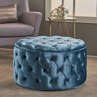 Modern Glam Velvet Button Tufted Circular Ottoman • $216.97