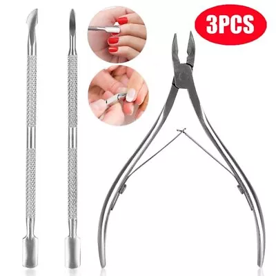 3Pcs Nail Tool Cuticle Nipper Spoon Pusher Remover Cutter Clipper Trimmer Set • $4.25