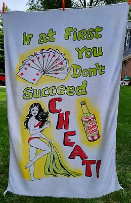 Vtg Cannon Beach Towel Bikini Cards Booze If At First You Don't Succeed Cheat • $16.49