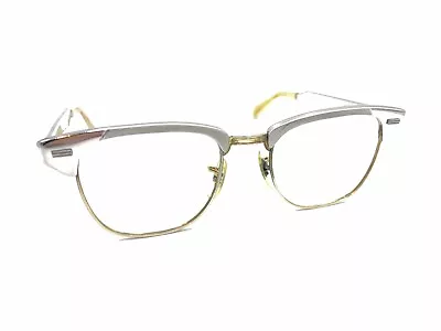 USO Vintage Silver Chrome Gold Alum Browline Eyeglasses Frames 48-20 145 Retro • $124.99