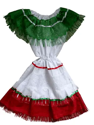 Mexican Festival Dress Traditional Folk Fiesta Red Green Lace Girl Size 6 • $34