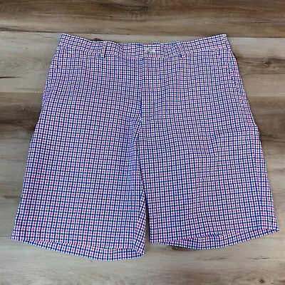 Peter Millar Shorts Mens 36 Crown Sport Seersucker Pink Blue Plaid Performance 9 • $39.99