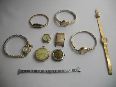 VINTAGE WATCH LOT 10pcs UNTESTED LADIES BULOVA CARAVELLE WADSWORTH ELGIN POCkET • $39.99