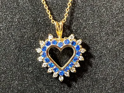 Vintage Lind 14k GE Blue Sapphire Heart Pendant & Chain Necklace Estate Jewelry • $49.95