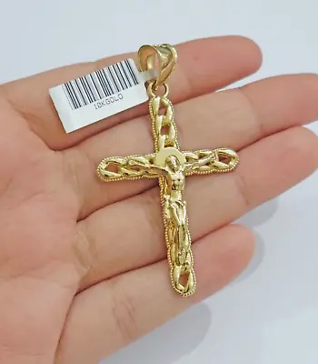 10K Yellow Gold Cross Pendant Mens Jesus Crucifix Charm 2.5 Inch For Thick Chain • $324.79