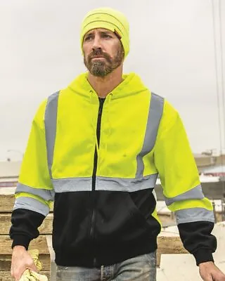 High Visibility Hooded Full Zip Sweatshirt Class 3 S-5X Safety Hoodie • $65.51