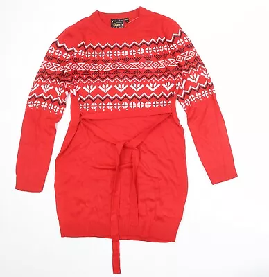 Brave Soul Womens Red Fair Isle Acrylic Jumper Dress Size M Round Neck Pullover • £5.50