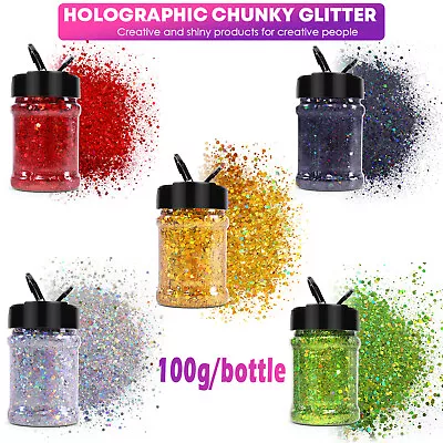 £6.98 • Buy 100g Craft Glitter Chunky Fine Holographicr Pots Party Art Face Nail Sparkle