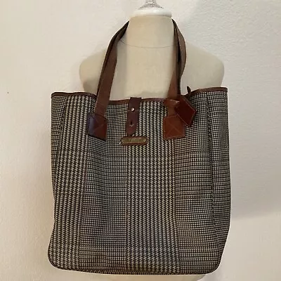 Vtg Polo Ralph Lauren PVC Houndstooth Tote Purse Handbag Leather Strap FLAWS • $24