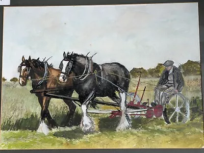 Vintage Original Watercolour Painting Agriculture Scene Unsigned Horses Pulling • £59.99