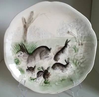 Pretty/Old Choisy Le Roi French (Higgins & Seiter) Majolica Bunny Rabbit Plate • $168