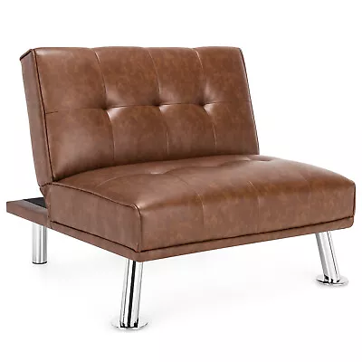  Single Sofa Bed Chair 3-Position Adjustable Reclining PU Leather Lounge Couch • £103.95