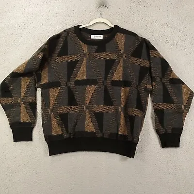 Vintage Jantzen Sweater Mens Large Gray Black Tan Geometric Pullover • $29.99