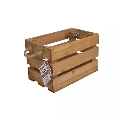 £7.99 • Buy Wooden Storage Crate Small Light Brown Vintage Display Box With Rope Handles