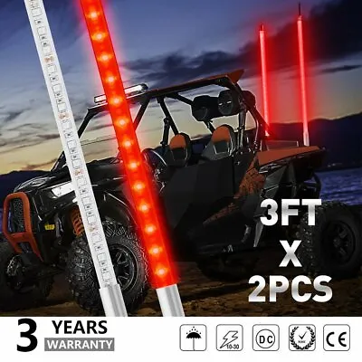 Pair 3ft LED Whip Light Red For UTV ATV Accessories RZR Can-Am Polaris Antenna • $51.29