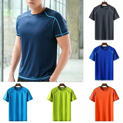 Mens Swim Shirt Short Sleeve UV Shirt Athletic Quick Dry T Shirt Tee Tops • $11.15