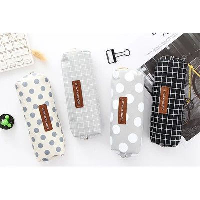 £2.99 • Buy Polka Dots Grid Patterned Classic Canvas Pencil Case Cute Cosmetic Makeup Bags
