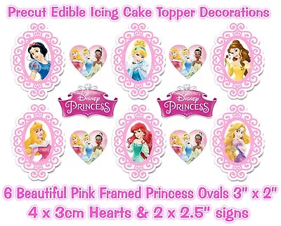 £5.99 • Buy Disney Princess Edible *precut* Icing Pink Framed Ovals Cake Toppers & Extra's