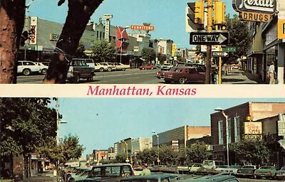 Poyntz Street Manhattan Kansas KS Old Cars Rexall Drug Store C1970 Postcard • $6.29