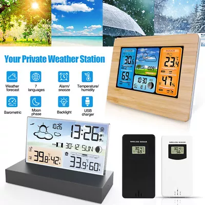 Weather Station Wireless Indoor Outdoor Digital Clock Thermometer Home Forecast • £27.89