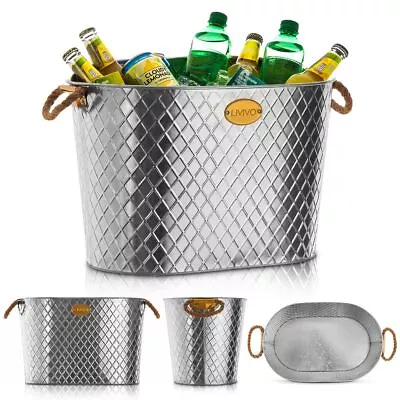 Galvanised Steel Oval Beer Bucket W/ Rope Cooler Party Tub Beverage Drinks 24L  • £14.99